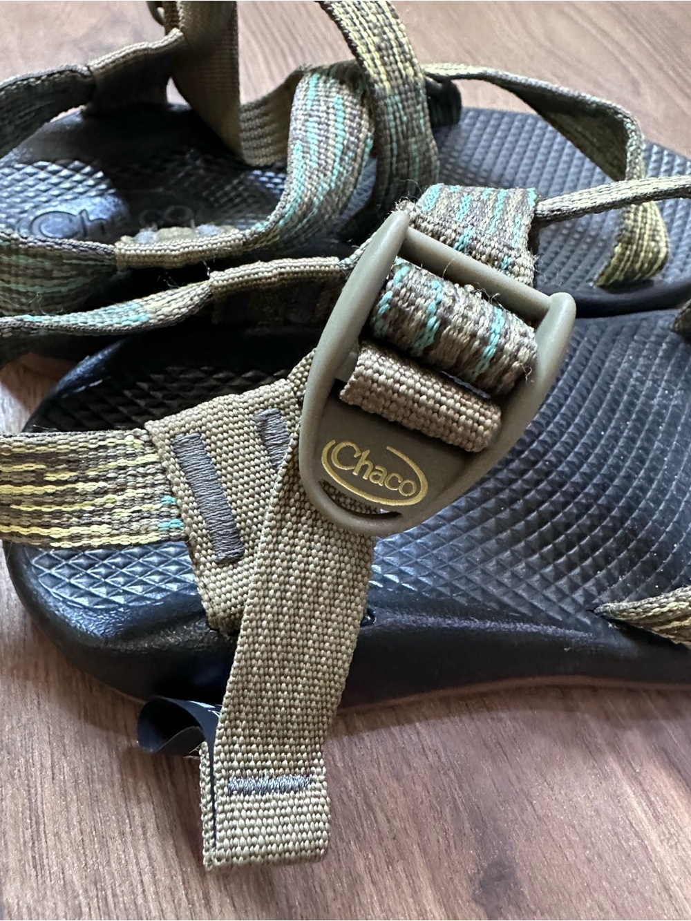 Chaco Kids Z/1 Classic Sport Sandals Olive Green Striped Size US 3 Youth - Picture 3 of 6